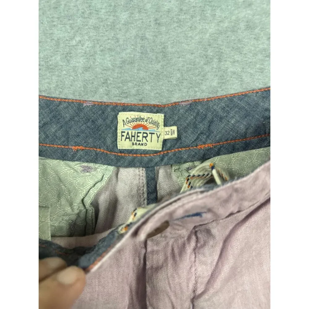 Faherty Men's Linen Chino Shorts Size 32 Pink Flat Front High Rise Cotton Blend